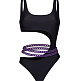 Картинка Сплошной купальник с овальным вырезом сбоку черный/фиолетовый